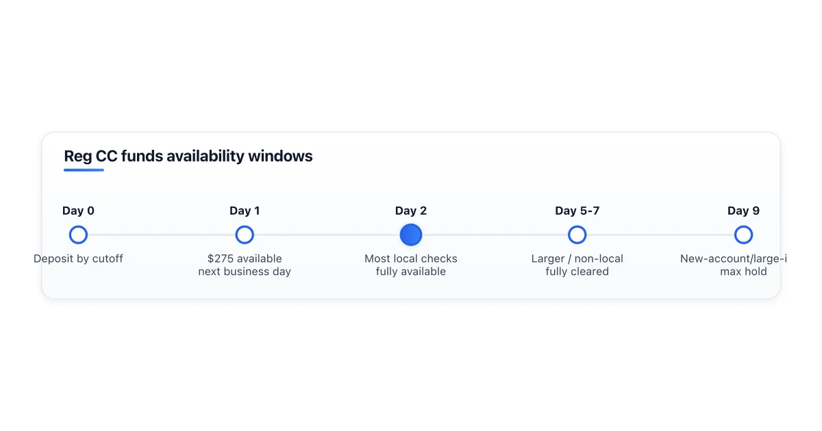 Check clearing timeline showing standard funds availability holds.