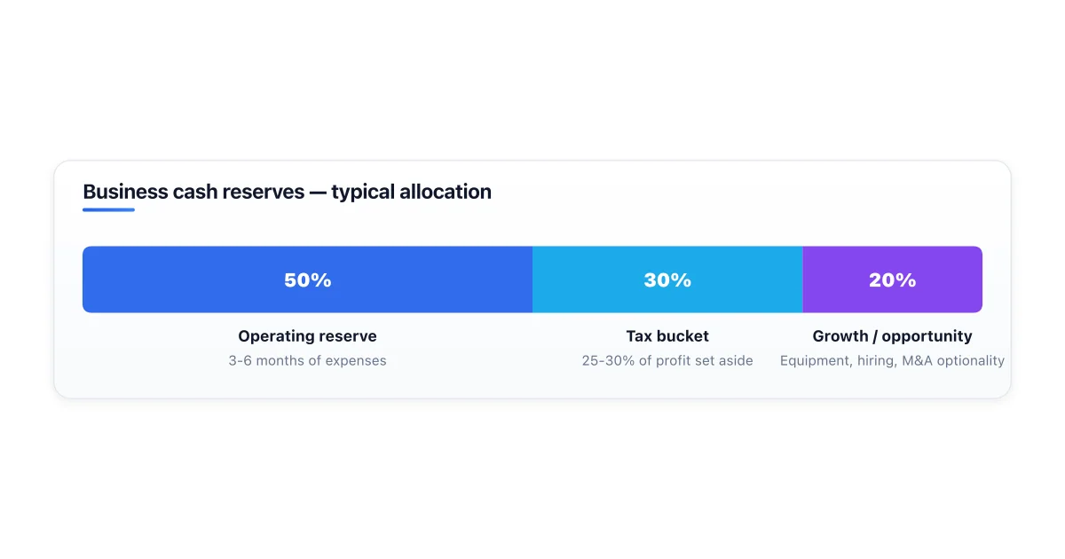 Recommended business cash reserve buckets by purpose.
