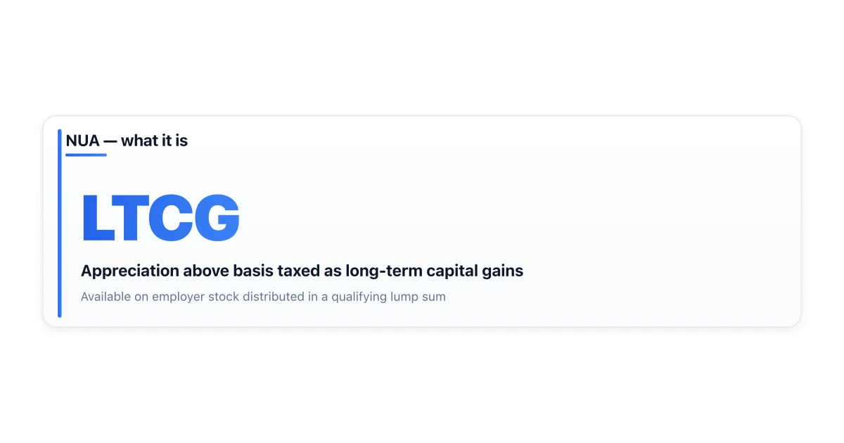 Concept of Net Unrealized Appreciation — gain above basis taxed as long-term gains.